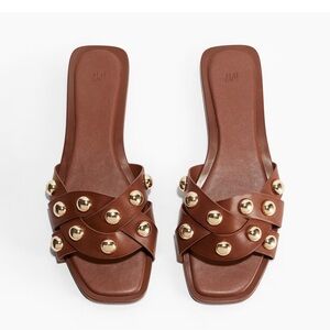 H&M Brown Sandals with Gold Accents